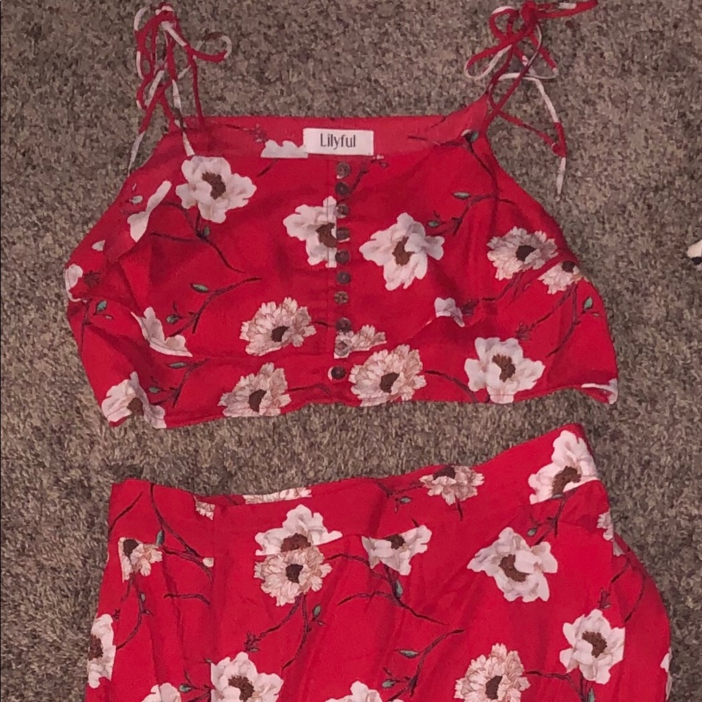 2 piece, crop top and skirt